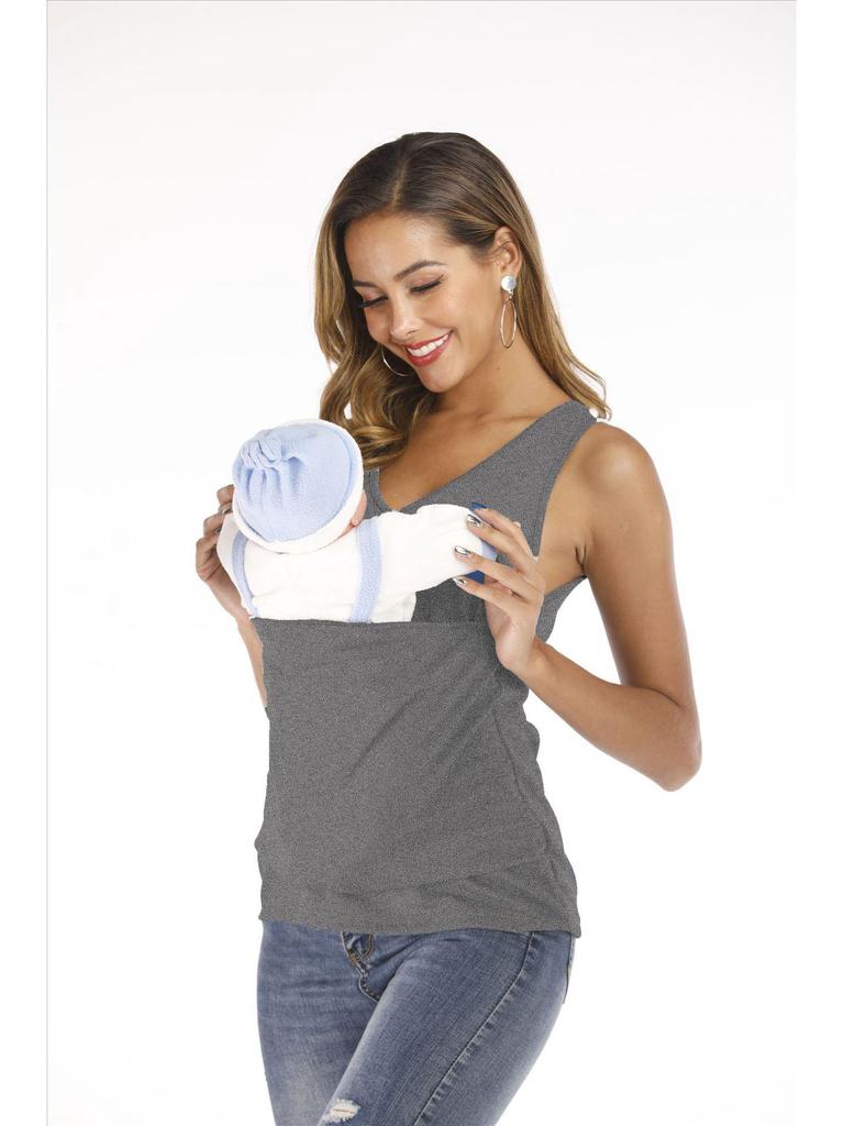 Kangaroo Mom & Dad Multifunctional Nursing Pullover Casual Round Neck T-shirt