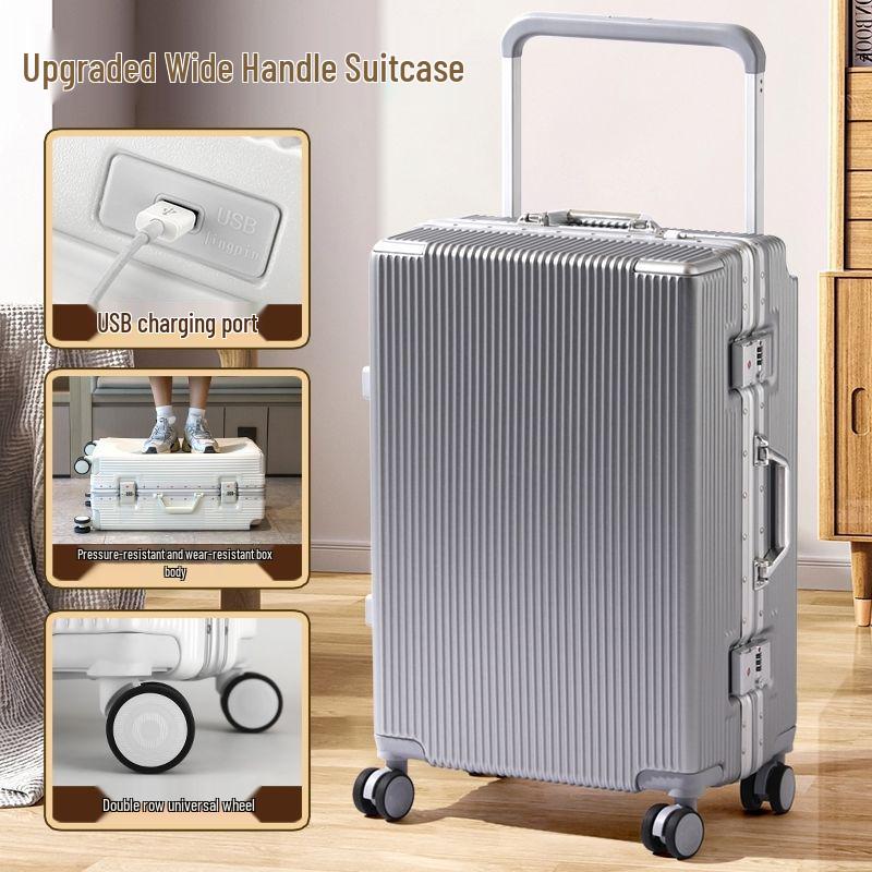 Influencer Silent Student Suitcase - 24" Wide Handle, Aluminum Frame, Durable Universal Wheels