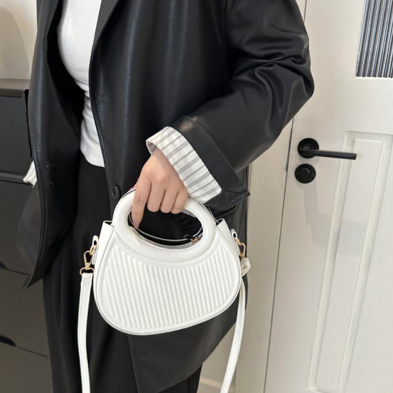 Fashionable Classic Women's Commuting Date Single Simple Shoulder Bag Striped Handbag Fashionable Round Crossbody Bag