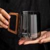 Guanshan Glas einwandige Trinkbecher mit seitlichem Holzgriff, Haushalts-Großraum-Milchtee-Saft einwandiges Glasgeschirr