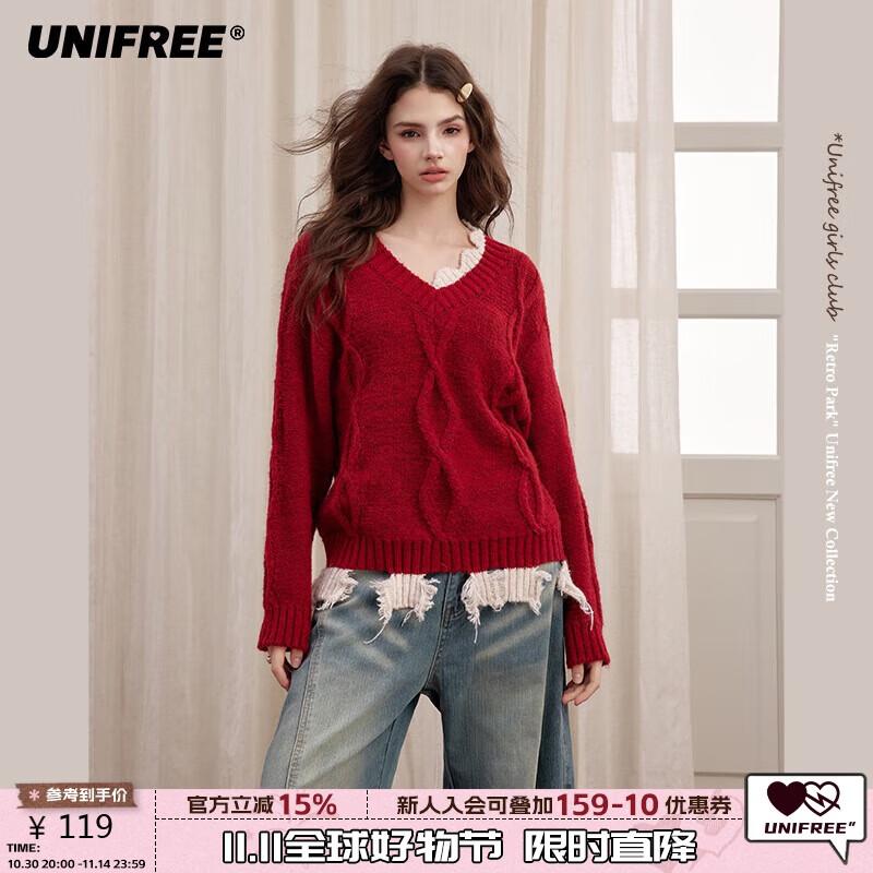

UNIFREE Retro Color Block Tassel Pullover Sweater One Size
