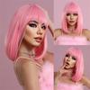 Short Bob Pink Cosplay Wig with Bangs Synthetic Straight Wigs for Women Wig Hair Natural Stylish Suitable for Costume Wigs