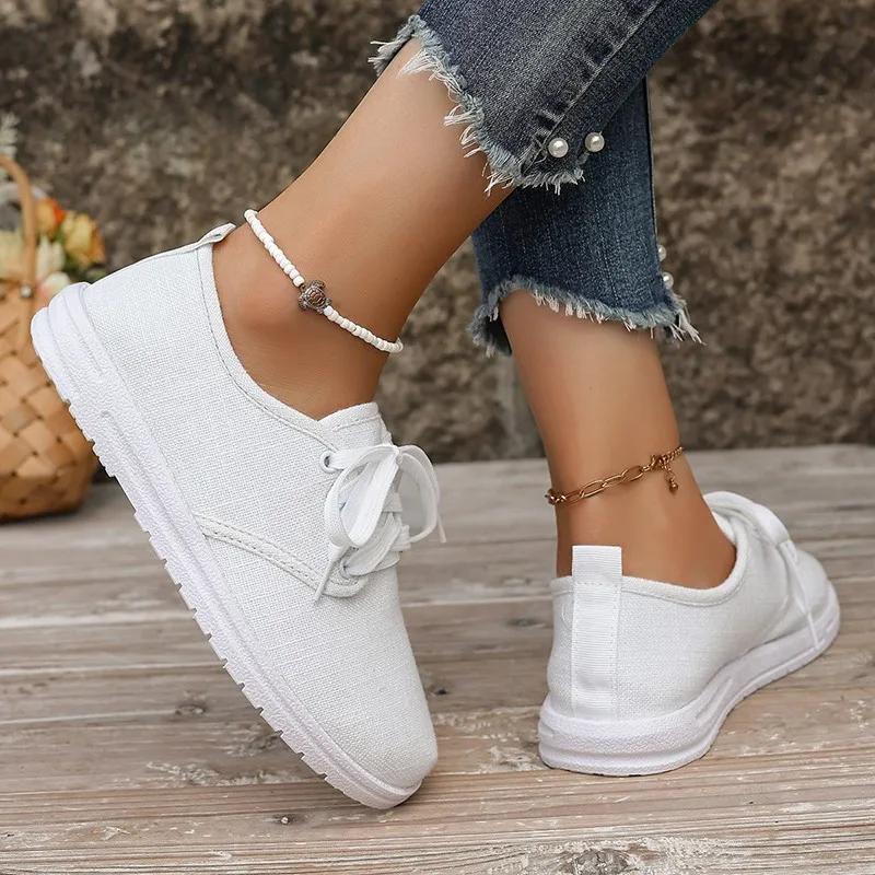 Fashion Shoes for Women Plus Size 36-43 Autumn Women Lace Up Loafers Zapatos De Mujer Non-slip Casual Breathable White Black Flats Shoes