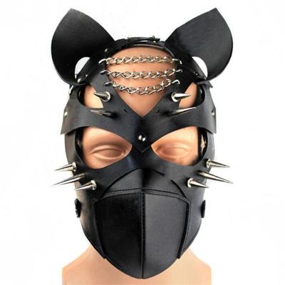 Nýtovací kožená maska ​​pro muže Ženy Nastavitelný cosplay Unisex pásek Fetish Halloween kostýmní párty masky