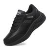 Running Shoes for Women Black Sneakers PU Leather Comfortable Height Increasing Chunky Shoes Breathable Leisure Shoes Big Size
