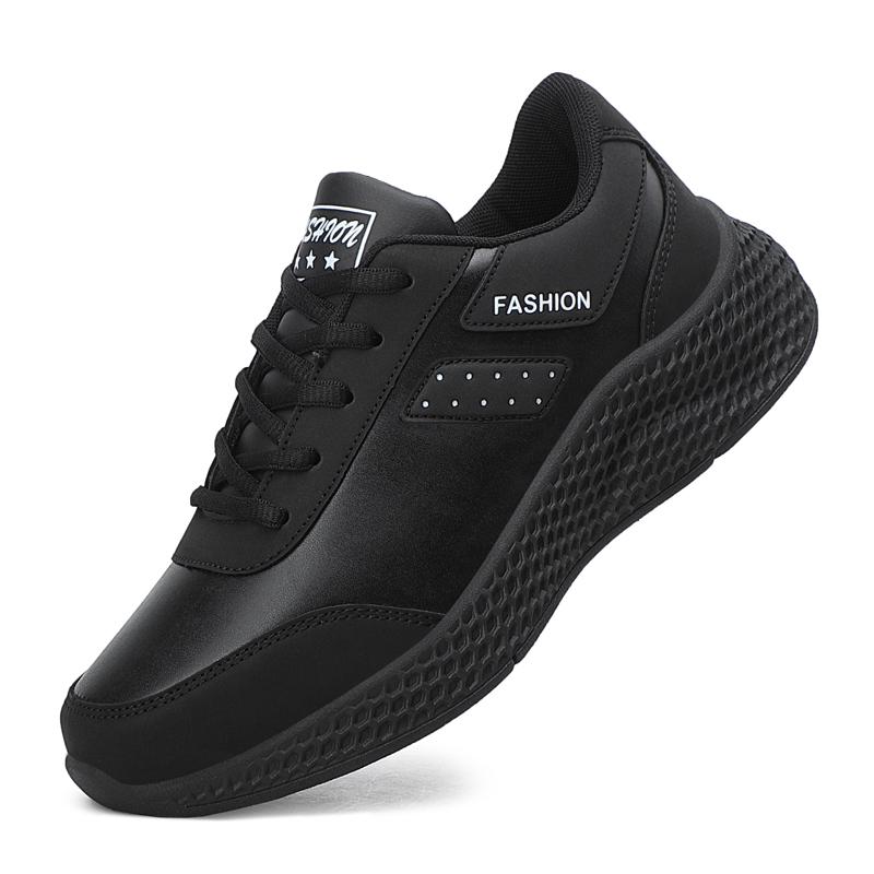 Running Shoes for Women Black Sneakers PU Leather Comfortable Height Increasing Chunky Shoes Breathable Leisure Shoes Big Size