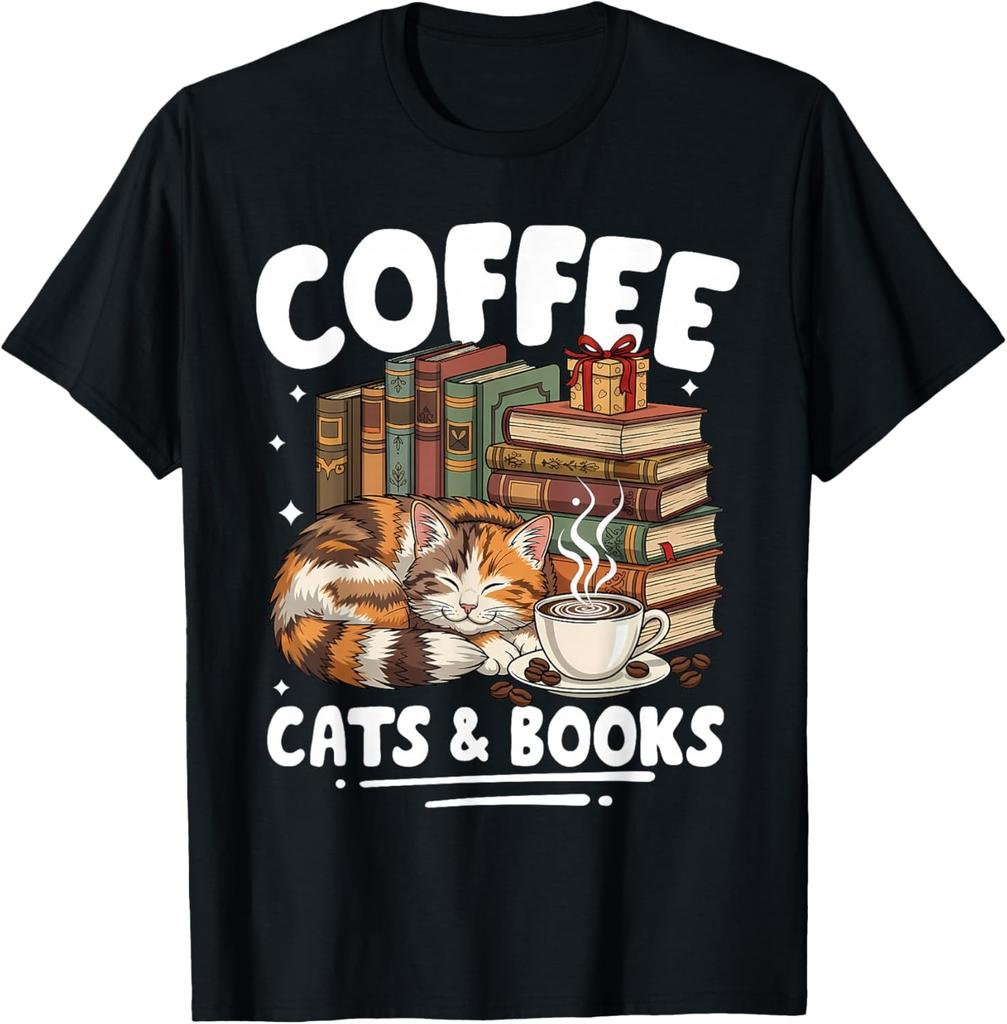 Cat Coffee Book Reading Lovers Tshirt