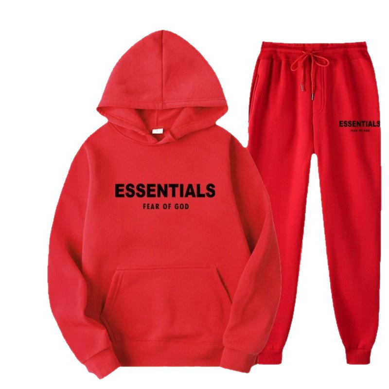 American Trendy Brand Men's Fleece-Lined ESSENTIALS Hoodie and Sweatpants Set for Autumn/Winter