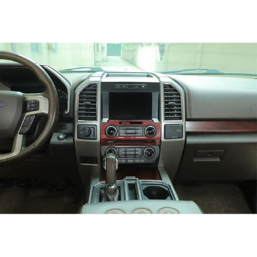 Red Carbon Fiber Central Control Volume Panel Decor Trim for Ford F150 2015-