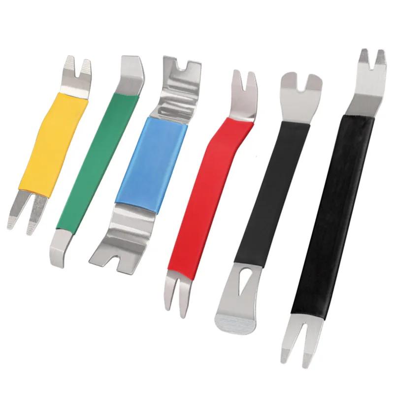 6Pcs Portable Auto Door Clip Trim Removal Tools Kits Car Dashboard Audio Radio Panel Repair Metal Removal Pry Disassembly Tool