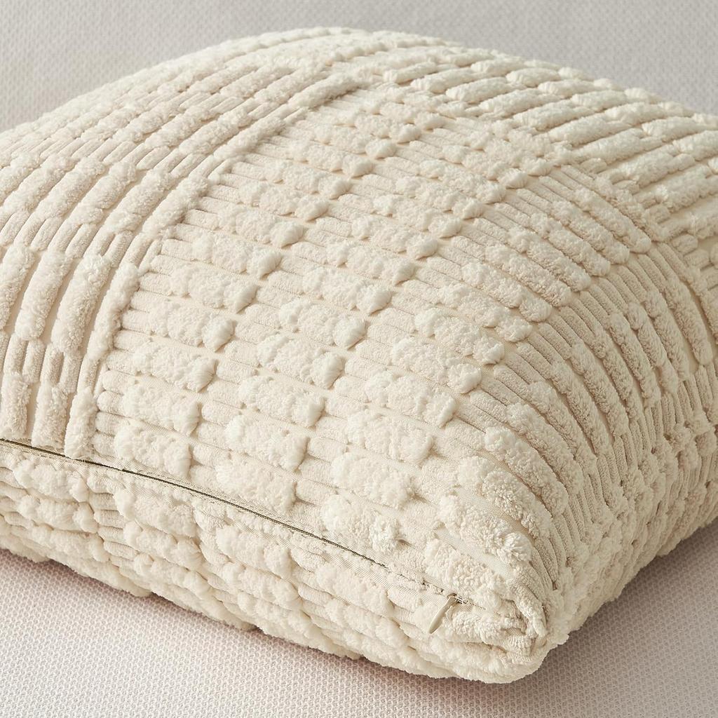 Brown Throw Pillow Covers 18x18 Inch Soft Corduroy Pillow Cover Boho Textured Striped Patchwork Cushion Case for Couch Sofa