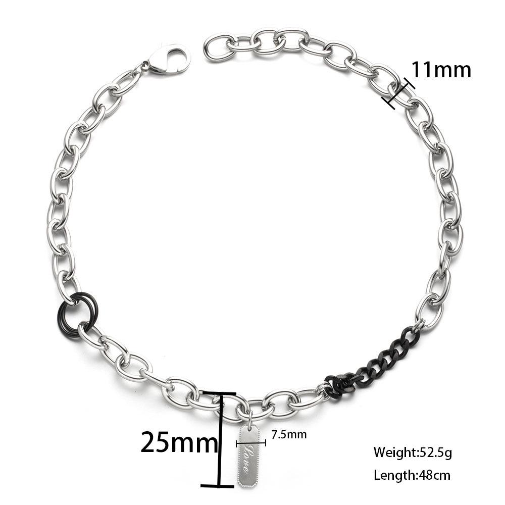 Stylish Two-Color Patchwork Chain Rectangular Pendant Titanium Steel Necklace