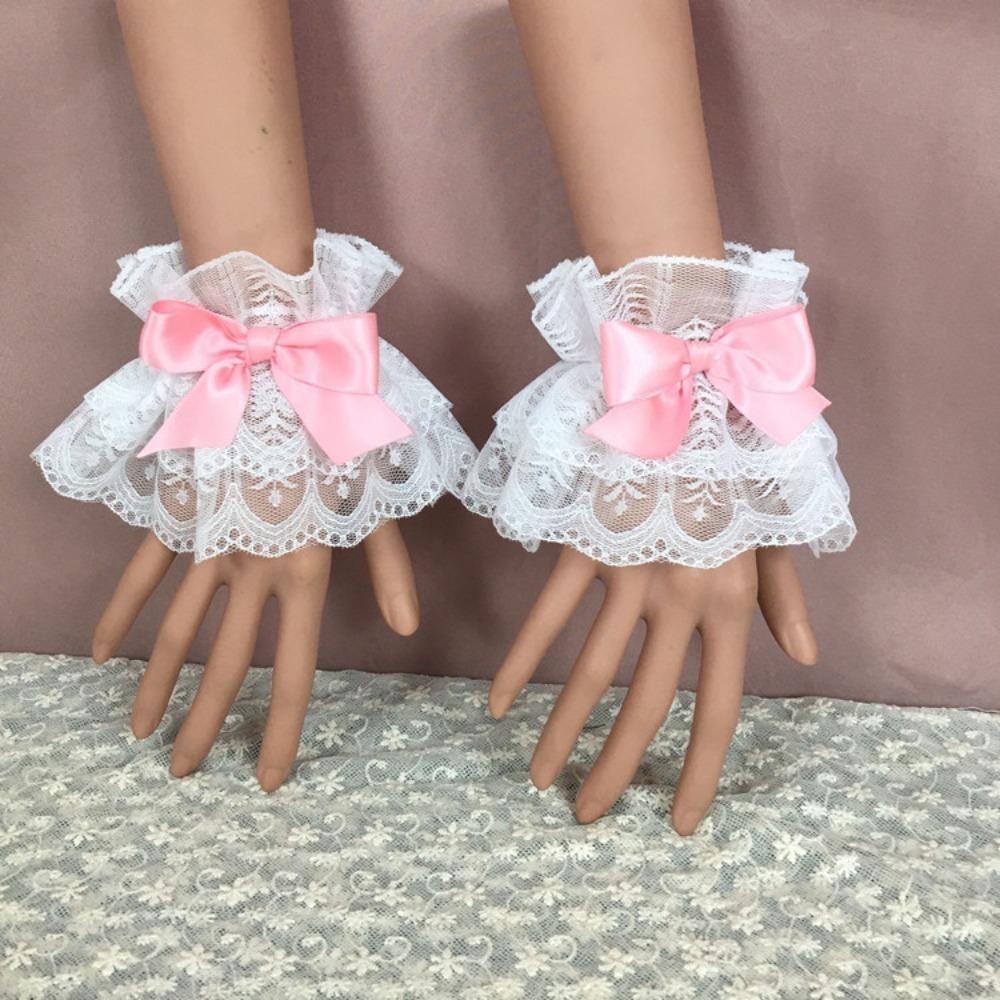 1Pair Ruffled Wrist Cuffs Lace Maid Cosplay Bracelet Sweet Hand Sleeve Lolita