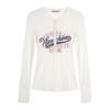 Haut slim à manches longues Henley avec imprimé lettres américaines pour femme