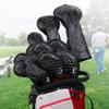 Golf Träkåpor Set om 3 för Fairway och Utility Klubbhuvudskydd Svart Syntetiskt Läder Ichihatsu (1FH) Driver, Trä,