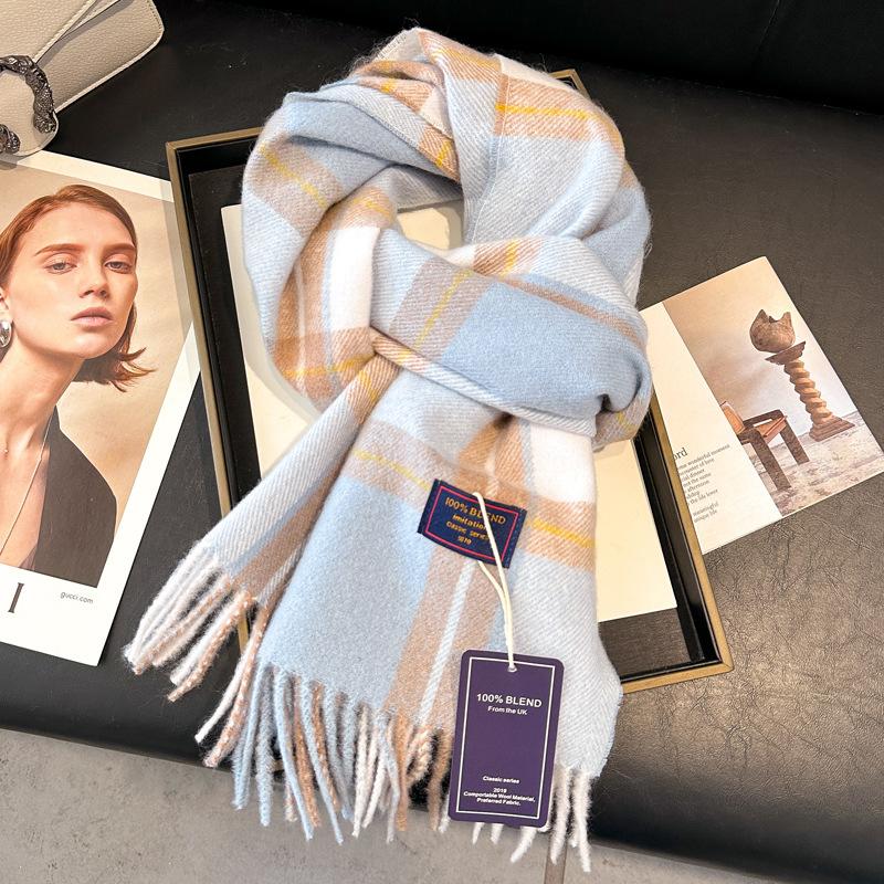 Wool Women Scarf Luxury Cashmere Winter Blanket Wraps Casual Plaid Print Pashmina Bufanda Travel Poncho Stoles Echarpe