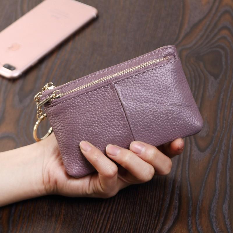 Genuine Leather Change Purse Women's Fashionable Coin Bag Cowhide Zipper Mini Wallet