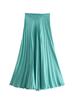 Women Fashion Solid Color Pleated Satin Midi Skirt Vintage High Waist Zipper Loose Female Skirts Streetwear