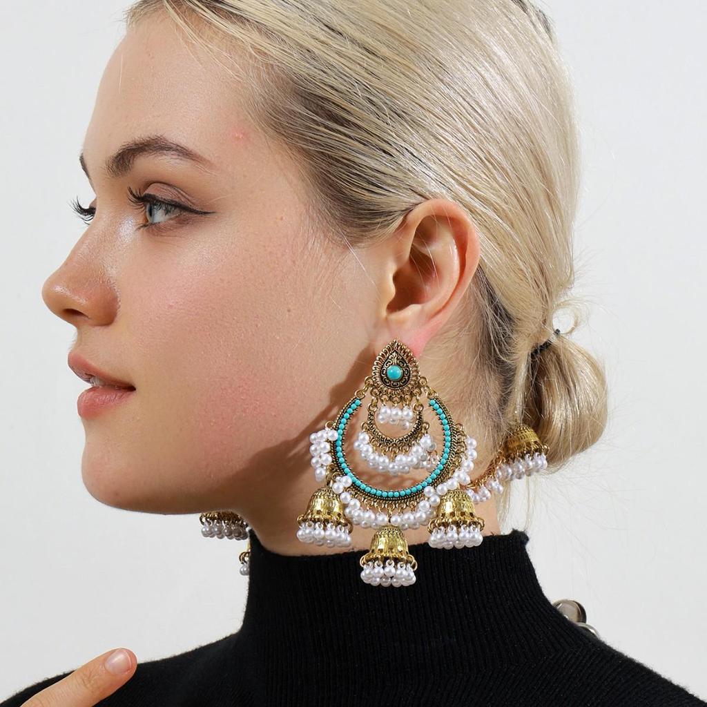 Bohemian Rhinestone Tassel Earrings - Ethnic Style, Retro, High-End Studs