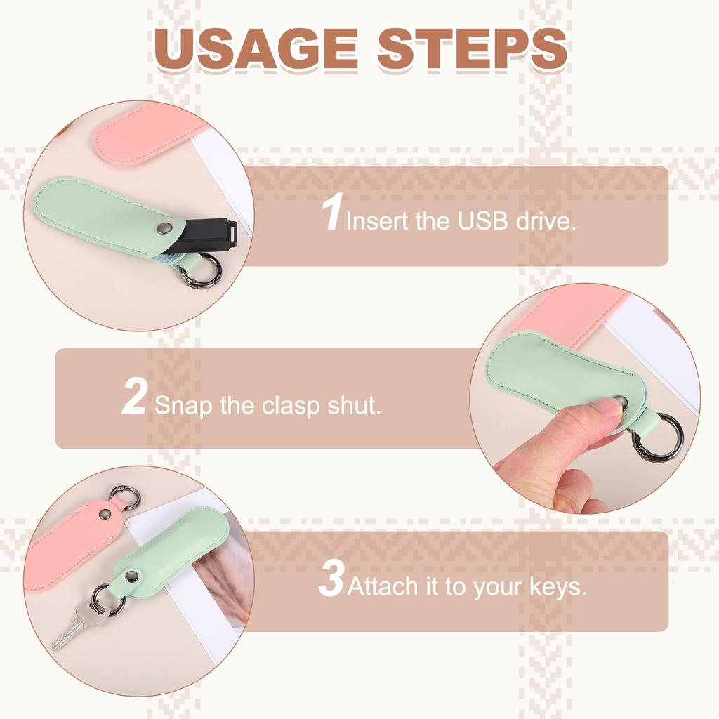 uxcell Leather USB Flash Drive Holder with Portable Storage USB Protective Case with Black 2-Pack Keychain, 13x4.2cm, Case, Keychain,