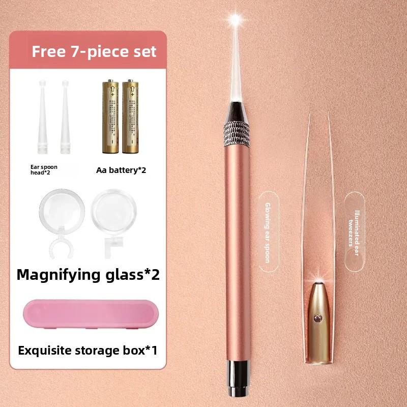 

LED Light Ear Cleaning Kit 2 in 1 Tweezers Curette Spoon Clip Otoscope for Safe Earwax Removal Ear Cleaning