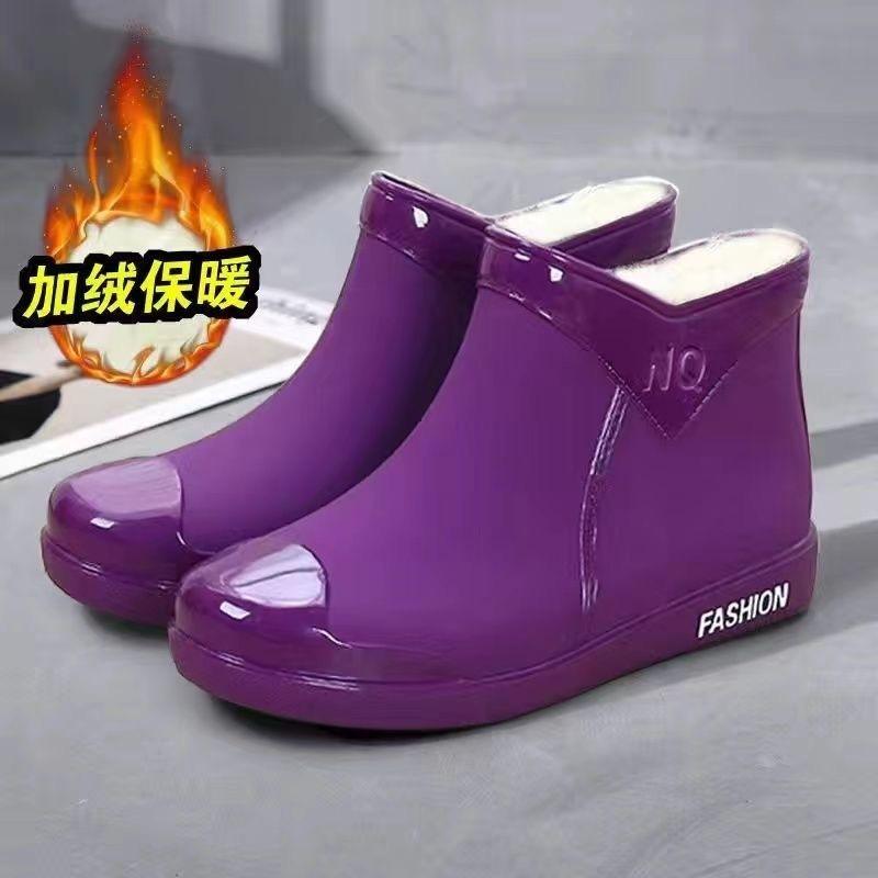 Rain Shoes Women's Short Work Rain Boots Fashion Outer Wear Rubber Shoes Summer Velvet Warm Waterproof Non-slip Women's Water Shoes Winter