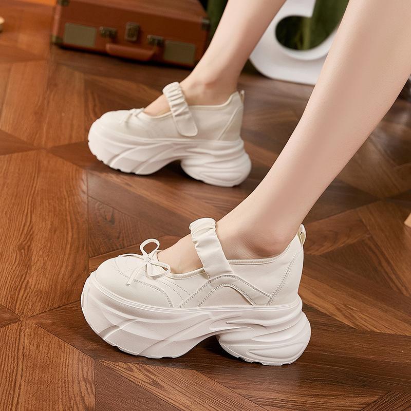 Platform Mary Jane shoes women's 2025 spring and summer new silver sweet bow inner height increase women's shoes versatile little white shoes