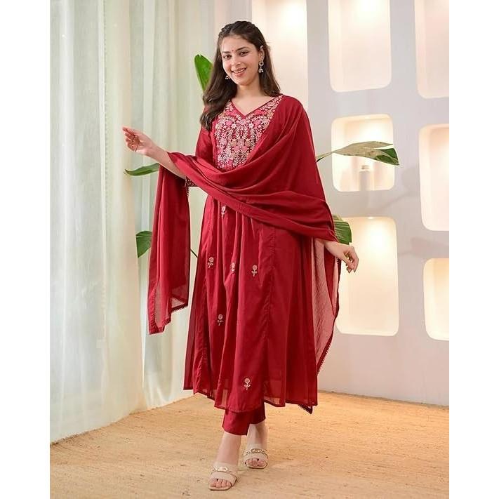 Dámský etnický indický set Kurti, kalhoty a Dupatta z viskózového hedvábí pro společenské události