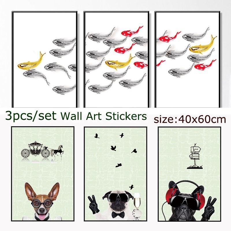 3pcs/set  Self-adhesive Decorative Wall Stickers Picture Warm Poster Home Layout Background Wallpape
