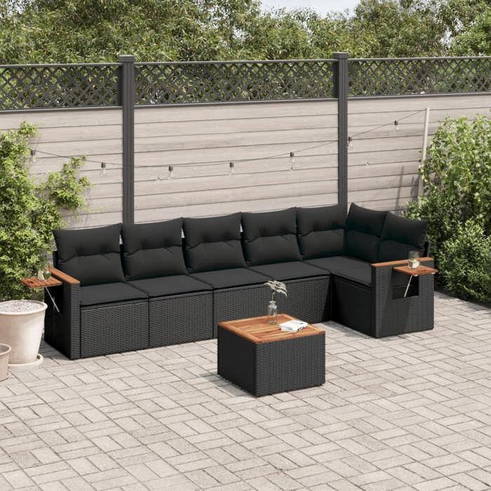 VidaXL Salon de Jardin avec Coussins 7 pcs, Canapés de Terrasse, Ensemble de Meubles de Patio, Mobilier d'Extérieur, Noir 3226832