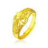 Gilded Brass Adjustable Heart Floral Ring for Women - Imitation Gold