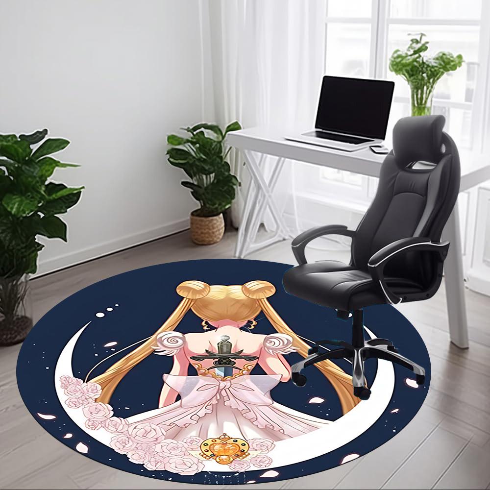 1pc Sailor Moon Office Round Area Rug, Indoor Mat Suitable For Office,Bedroom Living Room Home Decor, Room Deco a0926173