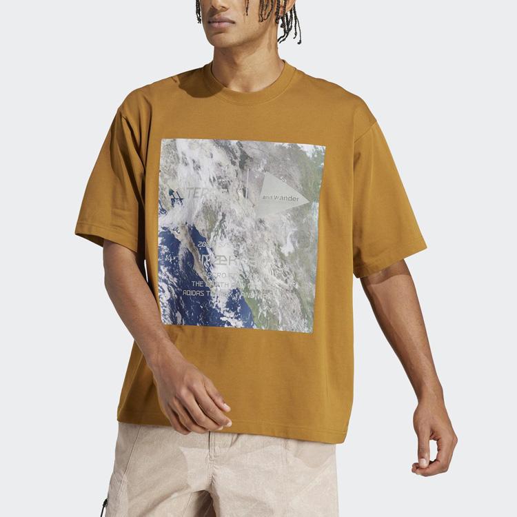 Adidas Nature Marble Print Crew Neck T-Shirt Unisex Tops Yellow HR7142