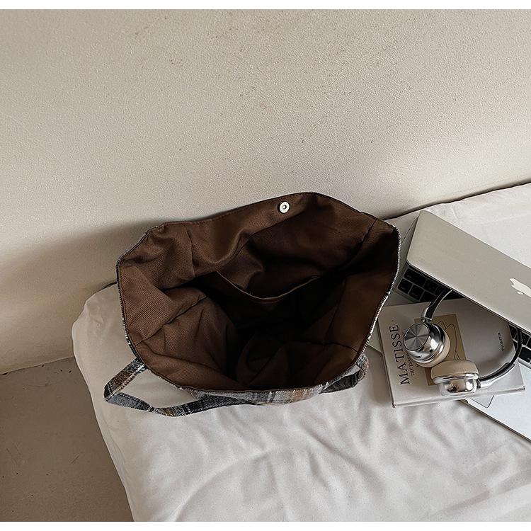 Korean Style Plaid Woolen Tote Bag - Large Capacity & Versatile for Winter 2025