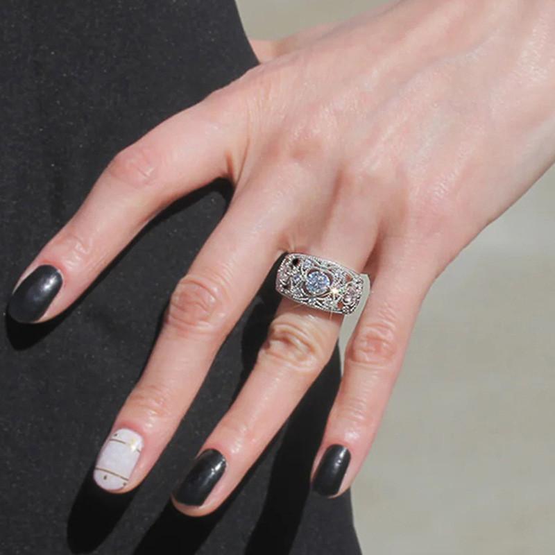 925 Sterling Silver Sparkling Crystal Rings for Women Hollow Out Designed Trendy Female Accessories Wedding Jewelry
