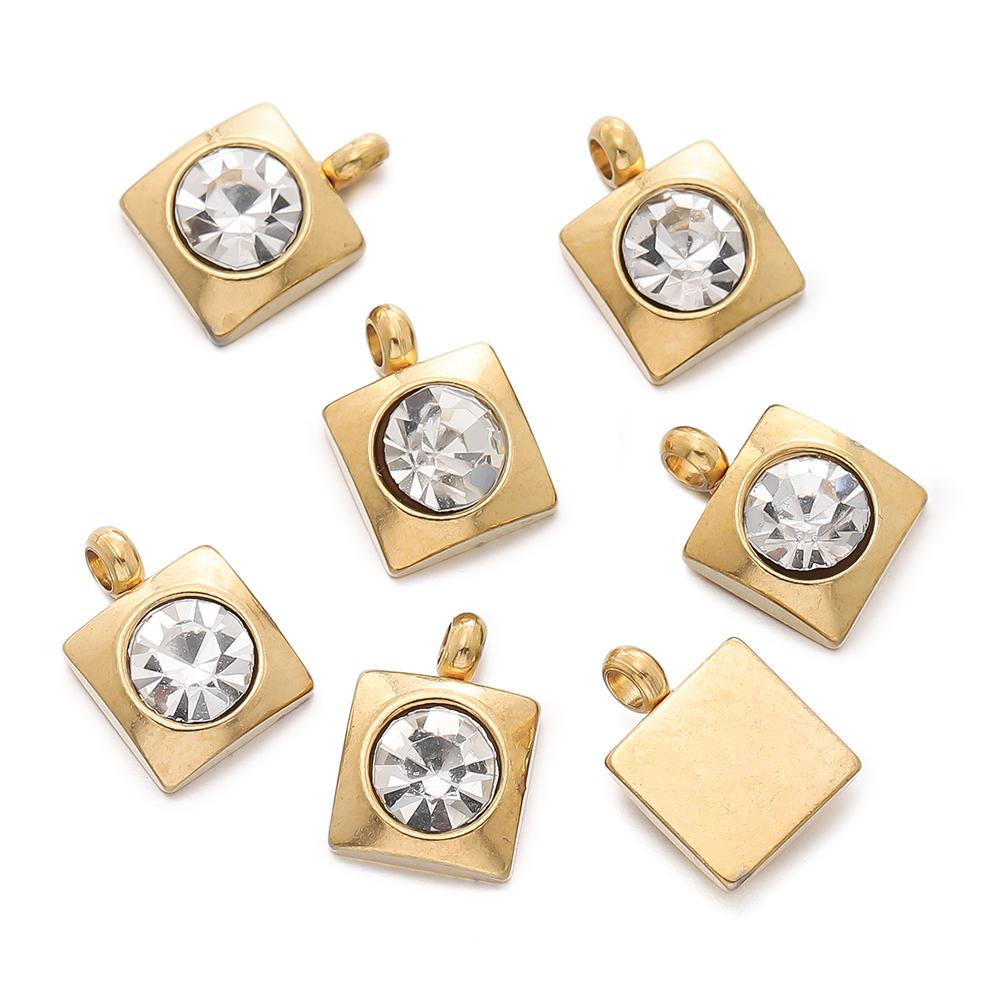 10pcs/Lot Stainless Steel with Crystal Rhinestone Charms Square Shape Pendants for DIY Earrings Necklace Charm Jewelry Making