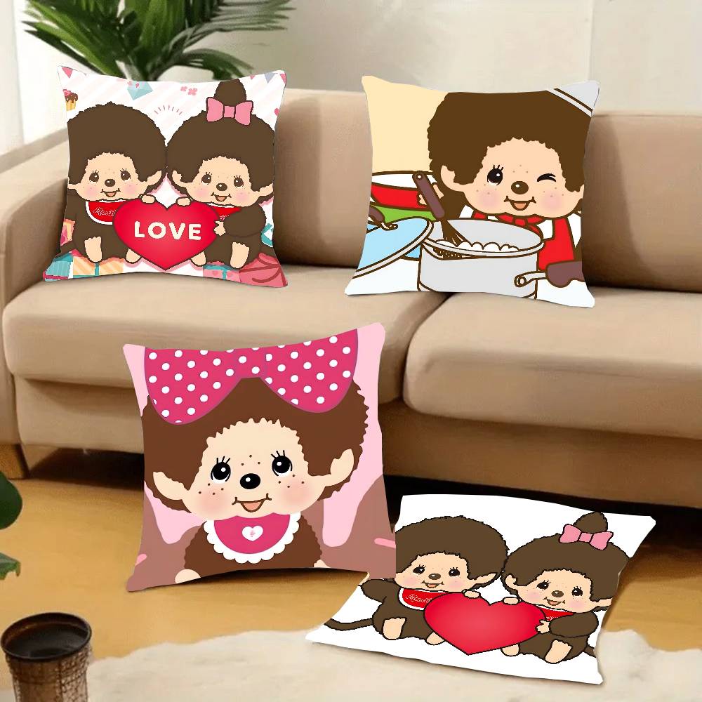 Federa Cuscino Cartone Animato M-Monchhichis Tessuto Peluche Morbida Federa Stampa Fronte/Retro Copricuscino Regali per la Casa