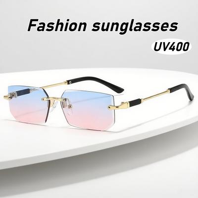 Men Women Fashion New Rimless Sunglasses Personalized Multi-Color Glasses Outdoor Driving Travel Uv Protection Sunglasses
