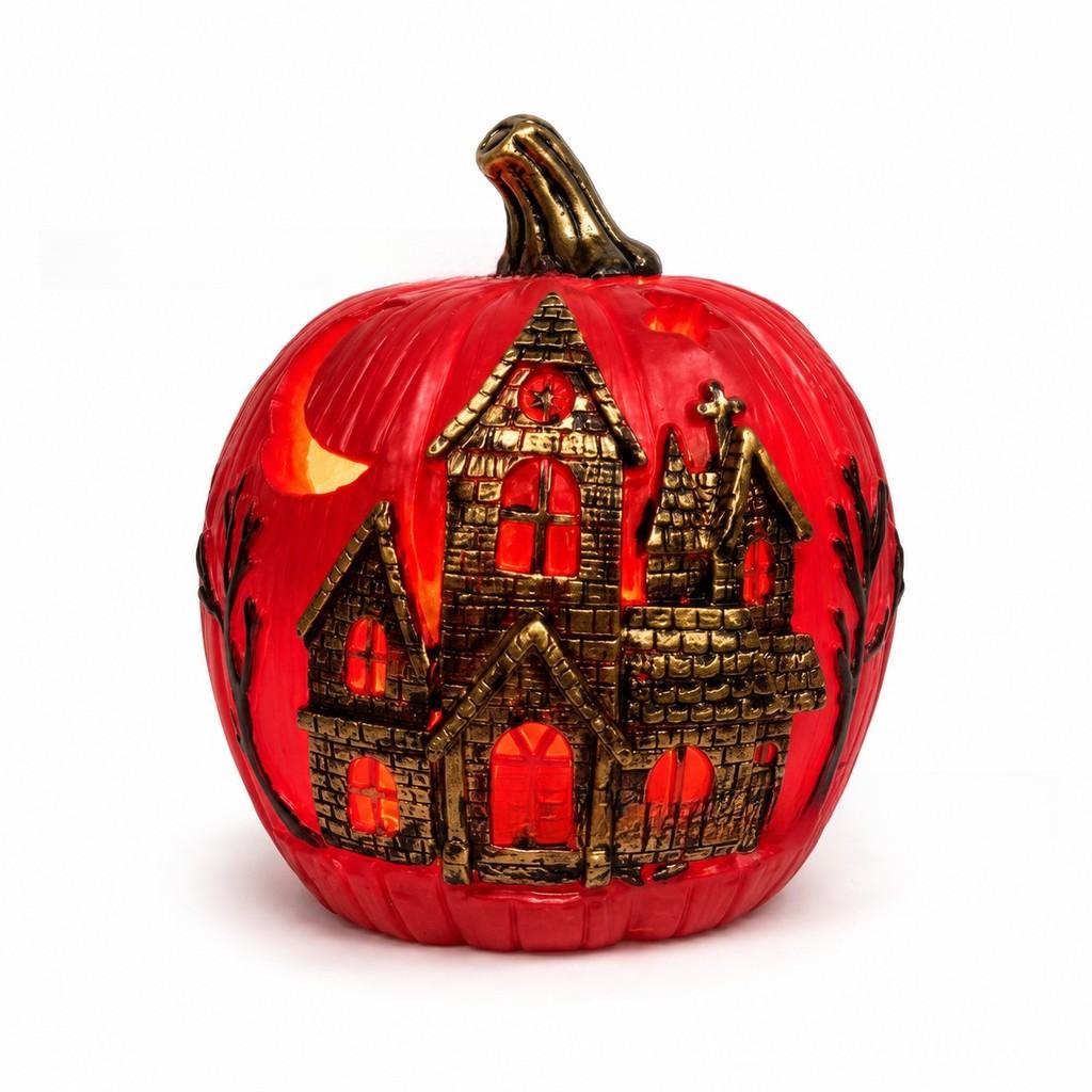 Lanterna a Zucca in Resina per Halloween Decorazione Esterna per Cortile con Luce LED per Celebrazioni Festive