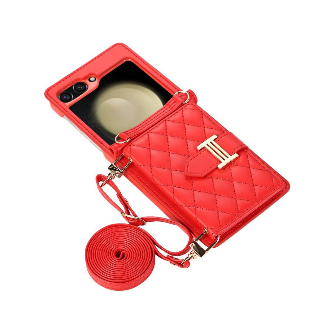 Mode Cross Body Karten Slot Brieftasche Ledertasche für Samsung Galaxy Z Flip 5 4 3 Flip5 Flip4 5G Lanyard Diamant Prägung Strap Schutzhülle