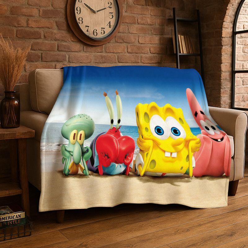 Cute S-SpongeBob Cartoon Soft Flannel Throw Blanket,Warm Cozy Blanket for Bed,Couch,Sofa,Bedroom,Living Room,Travel,Picnic Gift