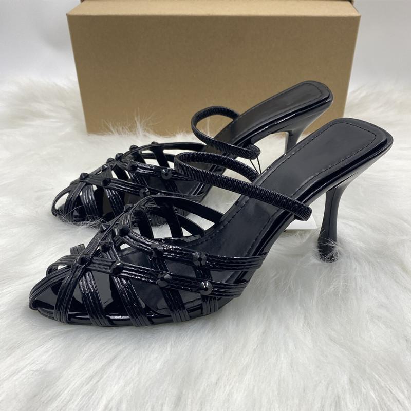 Mode Mode Paillettengeflecht Aushöhlen Damen Gladiatorsandalen Sexy Schmalband Slingbacks Büro Dame High Heels Sommer Partyschuhe
