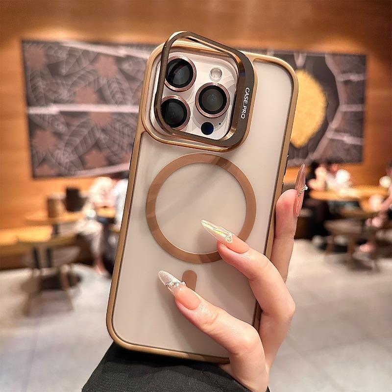 Matte Phone Case For iPhone 17 16 15 14 13 12 11 Pro Max Plus Air For Magsafe Transparent Magnetic Holder Lens Protection Cover