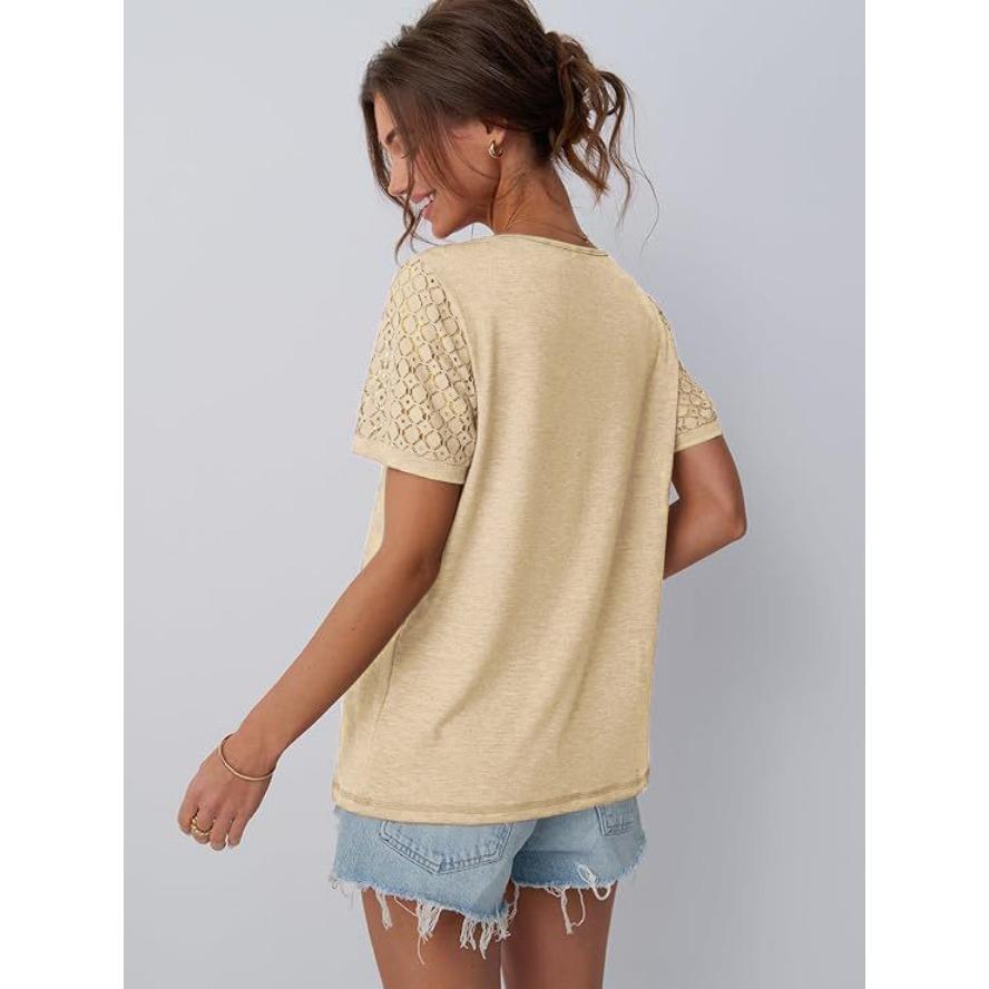 YYFS Women's Fashion Casual Summer Spring Solid Color Print Short Sleeve O-Neck Blouses & Shirts