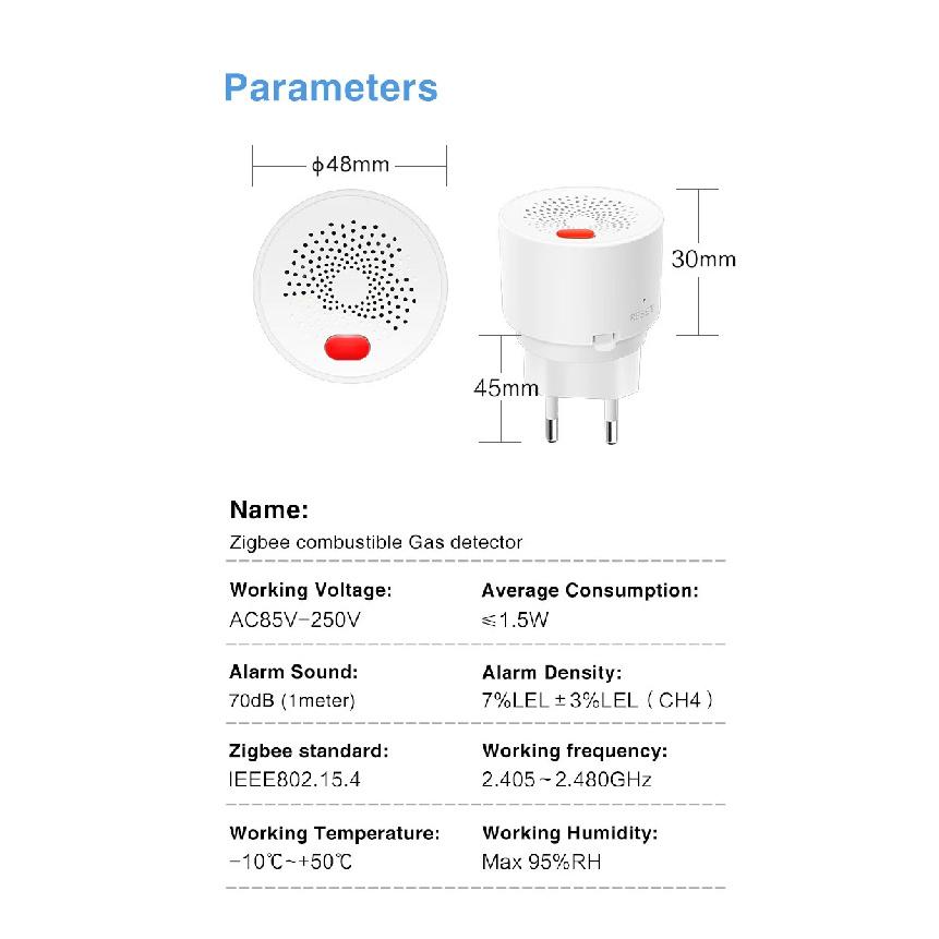 WIFI/zigbee Natural Gas Sensor Combustible Household Smart LPG Gas Alarm Detector Leakage Sensor Fire Safety Work with Tuya App