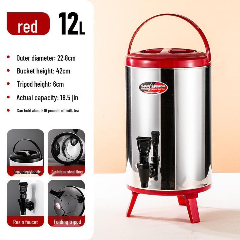 Commercial Stainless Steel Insulated Double-Layer Bucket for Milk Tea & Soy Milk, Large Capacity 