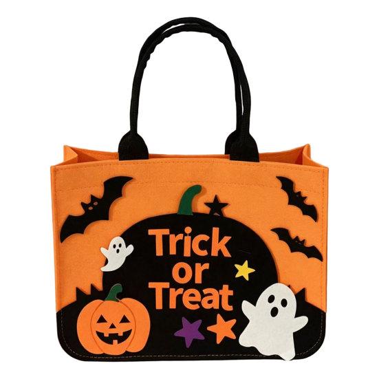 Ghost And Bat Candy Bag Halloween Trick or Treat Bag, Felt Goodie with Pumpkin Patches, Tote Large for Kids, Party Favor, Haunted House Decor Stiff