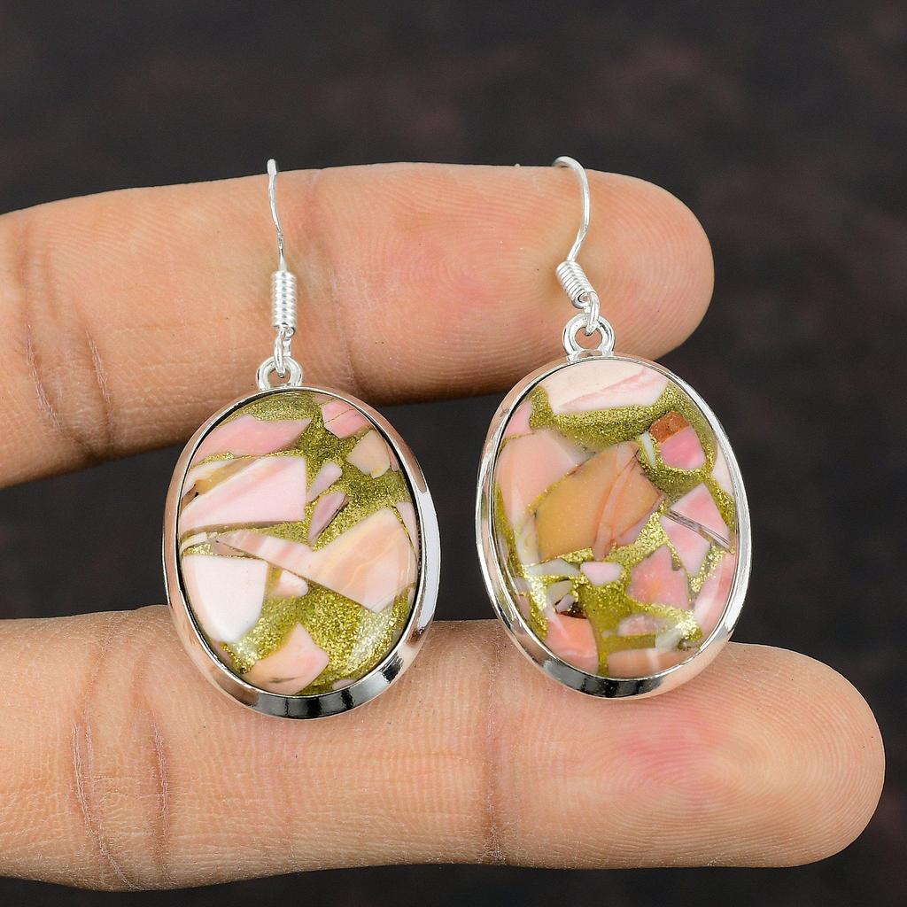 Kupfer Rosa Opal Edelstein Ohrring Boho Stil Ohrring 925 Sterling Silber Ohrringe Elegante Ohrringe Handgefertigter stilvoller Schmuck Jubiläumsgeschenk