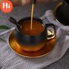 Hi Ceramic Light Luxury Simple Matte Black Gold Champagne Coffee Cup with Saucer Spoon Set Unique Travel Couple Teacup Milk Mug