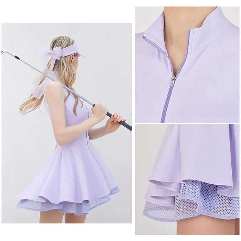 Fashion Tennis Golf Clothing Ladies Sleeveless Lace Sports Dress Quick Dry Half Zip Slim Dresses Women Girls Sports Jersey Skirt